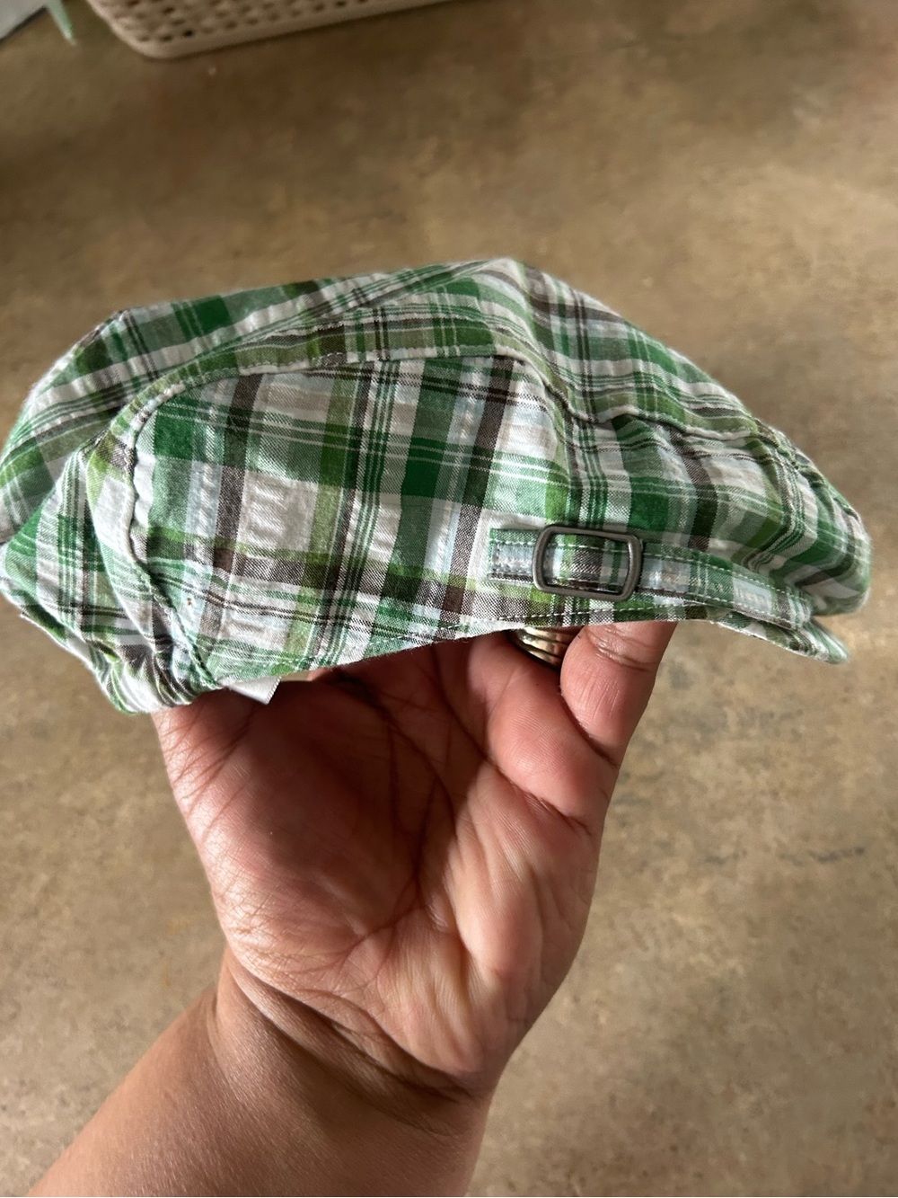 Janie and Jack Hat - green/blue plaid cotton newsboy style